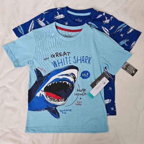 HOLLYWOOD Kids 2pc Short-Sleeve T-Shirt Set Sharks, Blue, Size 7 - Picture 1 of 11